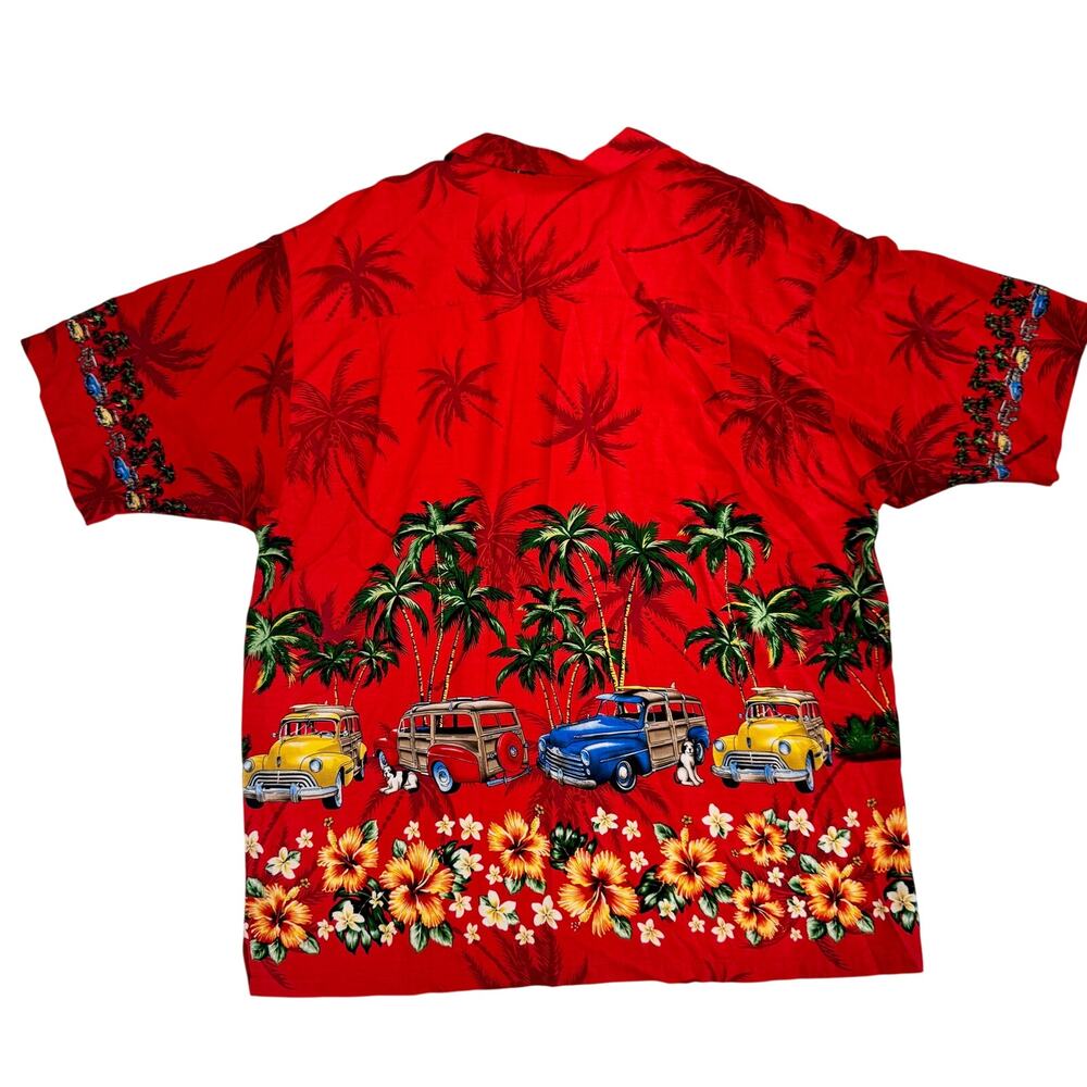 Vintage Big Dogs Hawaiian Shirt Men's 2XL Red Aloha Novelty Dadcore Vacation - Picture 2 of 16